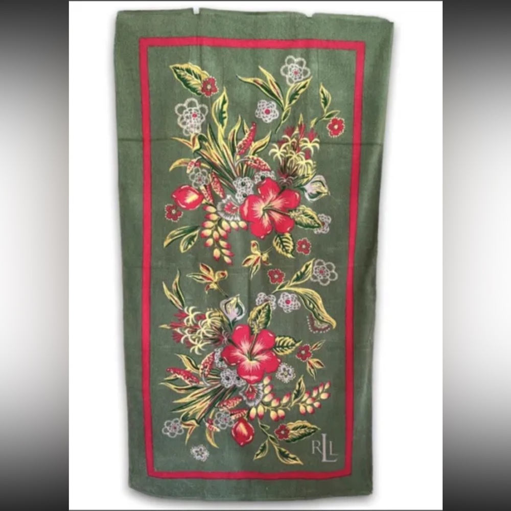 Lauren Ralph Lauren Tropical Green RLL Logo Beach Towel 36"x 66".
